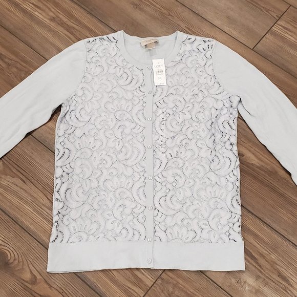 LOFT Sweaters - LOFT Blue Lace Cardigan Size M